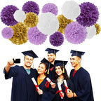 Purple White-Gold Lavender Tissue Pom-Poms - 16pcs Purple Birthday Party Decorations Paper Flowers Garland Wedding Baby Bridal Shower Mothers Graduation Festival Decor Panduola
