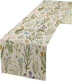 Floral Botanical Table Runner, Garden Spring Flower Botanical Butterfly Animal for Restaurant, Kitchen, Wedding, Party Rectangular Table Runner Decoration,13in（33cm） W * 108in（274cm） L