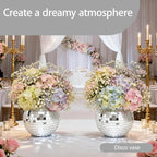 2 Pcs Disco Ball Vases,6" X 6.7" Disco Ball Centerpieces Decor,Silver Mirror Plastic Vase Disco Ball Planter for Wedding,Birthday,Office Table Decorations