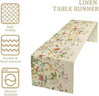 Floral Table Runner, Vintage Birds Wildflowers Herbs Nature Theme Linen Long Table Kitchen Dining Table Holiday Party Decorative Table Runner,13in（33cm） W * 90in（229cm） L