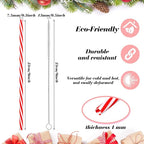 Vesici 9 Inch Plastic Striped Straws Reusable with Cleaning Brush Red Striped Hard Drinking Straws for Christmas Party Decoration Supplies(Red and White,50 Pcs)