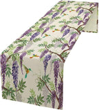 Vintage Bird Flower Table Runner Seasonal Spring Purple Wisteria Garden Plants Lavender Florals Farmhouse Country Kitchen Dinner Runner Dining Table Decoration for Home Party Holiday 13"x120"