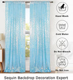 ShinyBeauty Iridescent Aqua Sequin Backdrop Curtain 5FTx10FT 2 Panels Photo Backdrops Blue Backdrop 10FT Sequin Fabric Curtains Christmas Studio Birthday Party Backgrounds
