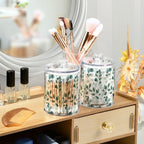 Qtip Holder Dispenser 2 Pack Green Watercolor Floral Leaves Apothecary Jars with Lids Bathroom Vanity Countertop Canister Storage Organizer for Cotton Ball,Swabs,Pads,Floss