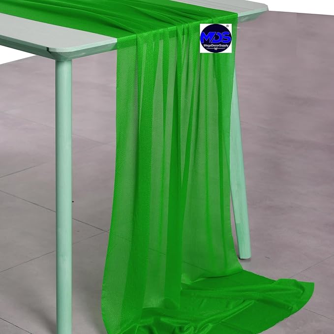MDS 5 Pack 10ft Chiffon Table Runner 29 x 120 Inches Sheer Wedding Runner Romantic Rustic Table Runner for Wedding Decorations, Birthday Parties, Bridal Shower Party Arch Decor - Green