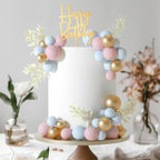 MIAHART Ball Cake Toppers Boho Grass Cake Topper Ball Cake Insert Decoration for Birthday Wedding Baby Shower Party Decorations Boho Themed Party Supplies (light blue，gold，light pink)