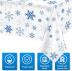 1 Pieces Snowflake Christmas Party Tablecloth Decorations,Plastic White Snowflake White Blue Xmas Backdrop Sign Table Cover Banner for Winter Christmas Holiday Party Supplies,54x108 inch（White/Blue）