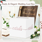 QIKSION White Wedding Card Box, Rose Gold Foil Gift Card Box for Party, Wedding Reception, Graduation, Birthday, Baby Shower, Raffle