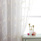 VISIONTEX Sheer Curtains 84 inch Length 2 Panels Set, White Voile Crushed Cream Vine Leaves Embroidery, Rod Pocket Embroidered Window Drapes for Living Room and Bedroom, 54" x 84"