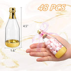 Frcctre 48 Pack Metallic Golden Mini Champagne Bottles, Plastic Champagne Candy Bottles Candy Jar Party Favor Containers for Wedding Birthday Party Bridal Shower Baby Shower