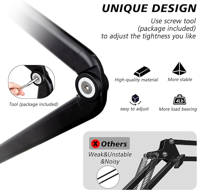 SUNMON Mic Stand Boom Arm - Microphone Arm Compatible with HyperX QuadCast, 360° Rotation Microphone Stand, Weighted Metal Mic Boom Arm for HyperX QuadCast,Blue Yeti,Shure MV7,Rode and Most Gaming