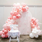 Pink Bow Balloons Garland Arch Kit,180Pcs Pink and White Balloons with Clear Balloon Wrap Bows for Wedding Bachelorette Baby Shower Coquette Birthday Party Decorations