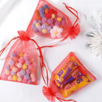 Hopttreely 50pcs Organza Gift Bags, Red Jewelry Gift Bags, 4x6inch Wedding Favor Bags with Drawstring, Small Mesh Gift Pouches Mini Candy Bags for Valentienes Party