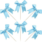 24 PCS Bow Cupcake Toppers Bowknot Cake Toppers Bow Girls Birthday Cake Decorations Bow Cake Dessert Picks Bowknot Cupcake Picks for Baby Shower Birthday Wedding Bridal Engagement Party Supplies Blue