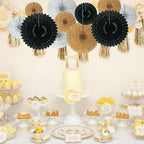 18 Pcs Black Gary Gold Hanging Paper Fan, Hanging Honeycomb Round Paper Fans for Weddings, Birthdays, Christmas, Baby Showers, Classroom, Events Ceiling Party Supplies Decorations