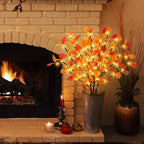 3Pcs Lighted Eucalyptus Leaves Branches, 30” Timer Fall Eucalyptus Stems with Lights,60 LEDs Battery Operated Fall Lighted Tree Branches for vases Home Wedding Table centerpieces Thanksgiving