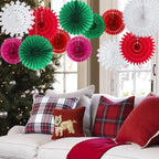 SUNBEAUTY Pack of 12 Christmas Party Decorations Christmas Classroom Decorations Hanging Paper Fans for Xmas Holiday Ceilings Wall Decor Winter New Year Party Supplies