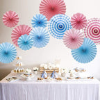 Hanging Paper Fans Party Set, Round Pattern Paper Garlands Decoration for Birthday Baby Boy Shower Graduation Bachelorette, Set of 6 (Blue)