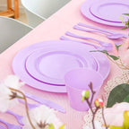 KIRE 150 PCS Purple Plastic Plates - Purple Dinnerware Set Disposable 25 Dinner & 25 Salad Plates 25Forks 25Knives 25Spoons 25Clear Cups for Birthday/Baby Shower