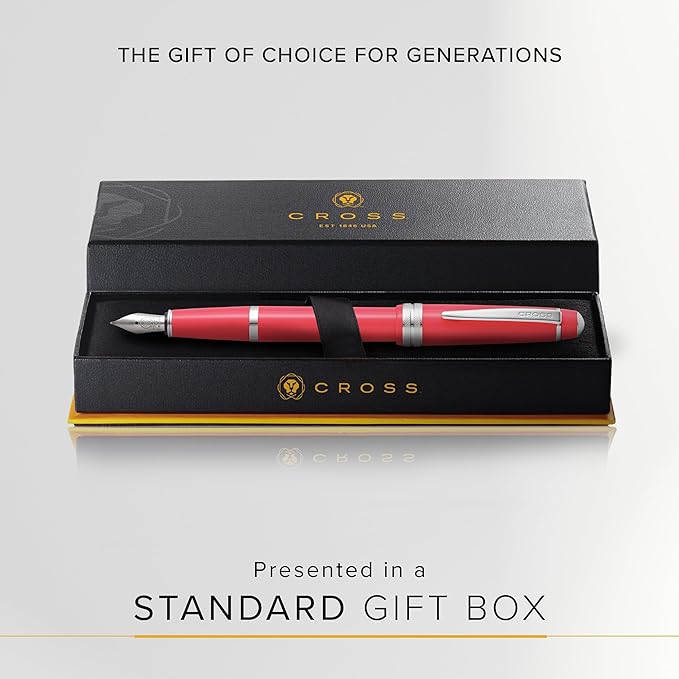 Cross Bailey Light Refillable Fountain Presented in a Everyday Gift Box - Medium Point, Black Ink, Polished Coral