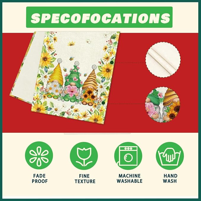 XCHI Yellow White Daisies Flowers Gnomes Spring Table Runner Burlap Table Decoration for Summer Seasonal Home Kitchen Dining Dinner Indoor Holiday Farmhouse Decor 13x90 Inch