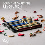 Wordsworth & Black Primori Fountain Pen Set [Blue Gold]; Fine Nib, Gift Case, 24 Ink Cartridges, Refill Converter, Manual; Journaling, Calligraphy, Smooth Writing Pens; Left and Right Handed