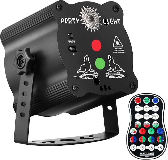 POCOCO DJ Disco Stage Party Lights - Battery Powered Laser Light - Sound Activated Strobe Projector for Christmas Halloween Decorations Karaoke Pub KTV Bar Dance Gift Birthday Wedding