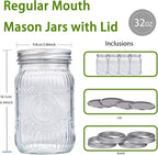 WELLIFE Wide Mouth Mason Jars, 2 Pcs Wide Mouth Mason Jars 32 OZ for Preserving,Jam,Honey,Wedding Favors,Sauces,Meal Prep,Salad,Yogurt & Decor