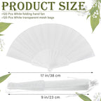 Wenqik 120 Pcs Wedding Folding Hand Fans Bulk Silk Fabric Chinese Handheld Foldable Clack Fans with Plastic Ribs for Party, Wedding Gifts, Line Dancing, Home Decorative (White)