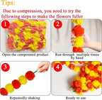 5 Pcs Diwali Artificial Marigold Garland with Pearls Decor, 4.5 Feet Artificial Marigold Flowers for Indian Pooja Diwali Home Mantle Decor Long Strands for All Year Decoration (Yellow＆Orange&Red)