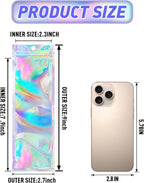 FUNFERY 100 Pack Holographic Bags Clear Window Resealable Bags for Candy Party Favor, Mylar Zipper Bag Stripping Foil Pouch Packaging Bag for Pen,Jewelry,Brushes Small Business Supplies(2.7x9in)