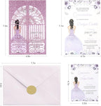 Personalized Wedding Invitations with Envelopes and RSVP Cards Blank 25pcs Light Purple Glitter Laser Cut Invitation Pockets for Wedding Bridal Shower Birthday Quinceañera Anniversary
