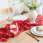 Asee'm Fall Table Runner Cheesecloth 10FT Red Boho Gauze Fabric Rustic Sheer Cheese Cloth Runners for Thanksgiving Wedding Bridal Shower Party Decoration