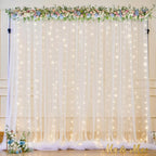 10ft x 8ft White Sheer Tulle Backdrop Curtains with Lights String Wedding Backdrop for Reception Ceremony Birthday Party Baby Shower Photo Booth Background Decoration