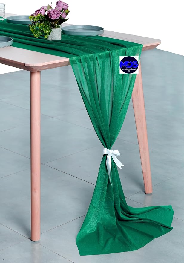 MDS Halloween Chiffon Table Runner - 15 Pack, 29 x 170 Inches, 14ft Each - Sheer Spooky Table Runners for Haunted House Parties, Trick-or-Treat Tables, Witchy Décor, Wedding & Events - Emerald Green