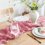 Asee'm 4pcs Cheesecloth Table Runner 120 Inches Dusty Rose Boho Gauze Cheese Cloth Runner 10FT Rustic Sheer Table Runners for Summer Wedding Baby Shower Holiday Party Decoration