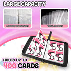 Trading Card Binder 4-Pockets, 400 Pockets Card Holder with 50 Removable Sleeves, Large Capacity & Waterproof Zipper Album Holder for Trading Card Collector，Portable Card Album Book for Card-Pink
