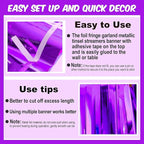 4 Pack 10 Ft Purple Foil Fringe Garland Metallic Streamers Tinsel Banner Wall Hanging Garland Backdrop for Parade Floats, Halloween, Christmas, Thanksgiving, New Year Party Decorations