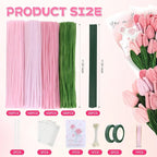 400 Pcs Soft Craft Pipe Cleaners Flowers,4 Colors Chenille Stems Bulk with Floral Wires,Tape,Greeting Card,Bouquet Paper,Hot Glue Stick,Stamen & Ribbon, Holiday Gifts for Women,Men,Teens,Elder