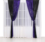 Poise3EHome 2ft x 8ft Purple Sequin Photography Backdrop Curtain 2 Panels for Party Decoration, Purple