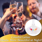 60 Sets DIY Wine Glass Charms – 780 Letter Beads 120 Gold Beads 60 Charm Rings 2 Tweezers, Drink Identifier Charms Wine Glass Marker Tags for Wedding Cocktail Bachelorette Party Decoration (Square)