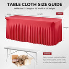 Wish Care 2 Pack Red Spandex Table Clothes for 6 Foot Rectangle Tables, 6FT Wrinkle Free Fitted Tablecloths Ruffles Design Table Cover for Party, Banquet, Wedding and Events