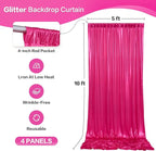 gogoparti 20x10FT Hot Pink Sequin Backdrop Curtain - 4 Panels of 5x10FT Wrinkle-Free Glitter Drapes for Photography, Birthdays, Weddings & Graduations