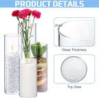 Sawysine 64 Pcs Glass Cylinder Vases 2.5''/2.95''/3.9'' Diameter Clear Flowers Vase Hurricane Floating Candles Holders for Table Centerpieces (2.95 x 6 in,2.95 x 8 in,2.95 x 10 in,2.95 x 12 in)