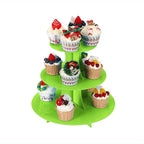 2Pcs 3-Tier Cupcake Stand, Cake Stand holder, Tiered DIY Cupcake Stand Tower for Dessert Table Displays, Birthday Theme Party Favors Decoration, Floral Tea Party, 12" W x 12.8" H, Green