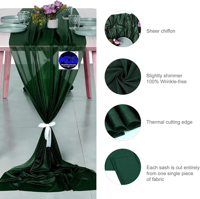 MDS Halloween Chiffon Table Runner - 25 Pack, 29 x 170 Inches, 14ft Each - Sheer Spooky Table Runners for Haunted House Parties, Trick-or-Treat Tables, Witchy Décor, Wedding & Events - Hunter Green