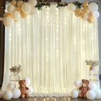 10ft x 10ft Ivory Backdrop Curtain with Lights for Baby Shower, Sheer Backdrop Curtains with Lights for Wedding, Chiffon Light Curtain Backdrops for Birthday Parties Photo Shoot (5x10ft,2 Panels)