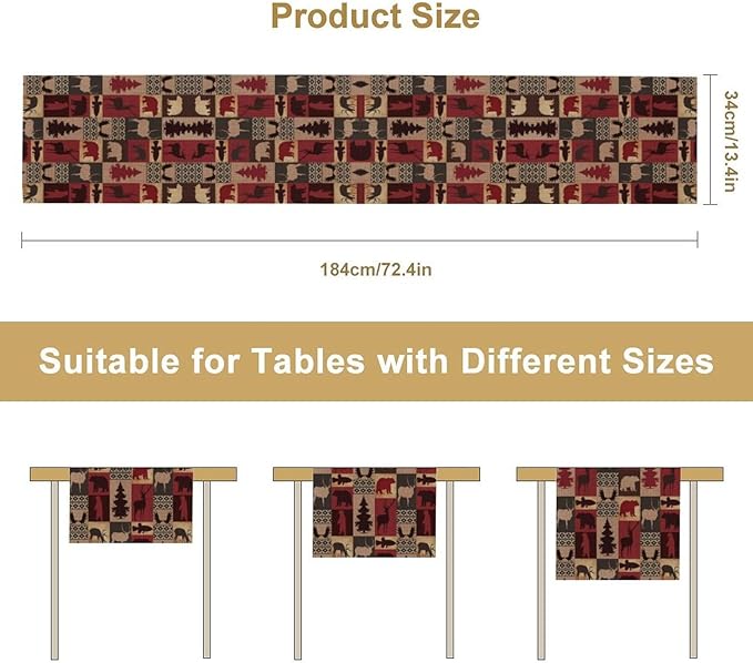 Retro Rustic Bear Table Runner, Wild Bear Cabin Pine Farmhouse Table Runner for Bedroom Kitchen Living Room Vintage Country Style Lodge 13x90 Inch