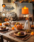 Amagic 24 Pack Halloween Orange LED Tea Lights, Flameless Votive Candles Battery Operated, Electric Fake Colored Tealights Candles for Party, Christmas, Thanksgiving, Table Centerpiece, Holiday Decor