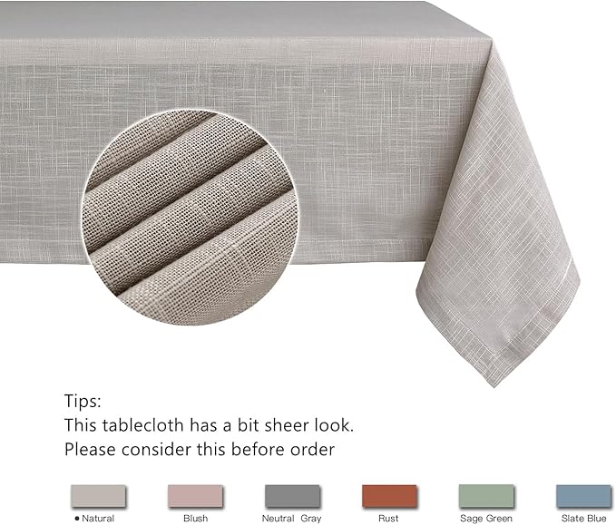 maxmill Lux Faux Linen Tablecloth with Slubby Yarn Textured Weaves Wrinkle Free Anti-Shrink Soft Table Cloth for Kitchen Dining Tabletop for Outdoor and Indoor Use Rectangle 60 x 84 Inch Natural